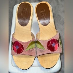 Coach Melaney floral suede wedge slip on sandals, size 8